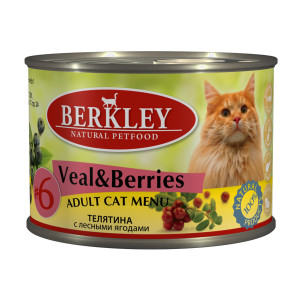 Konservi kaķiem Berkley #6 Adult Cat Menu Veal & Berries 6 x 200g